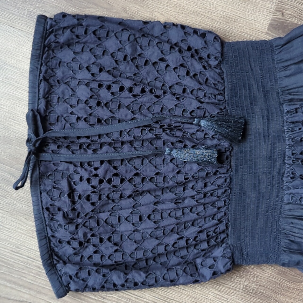 Athleta Molokai Strapless Maxi Eyelet Silk-Blend in Navy Blue Dress in Small - Picture 4 of 11